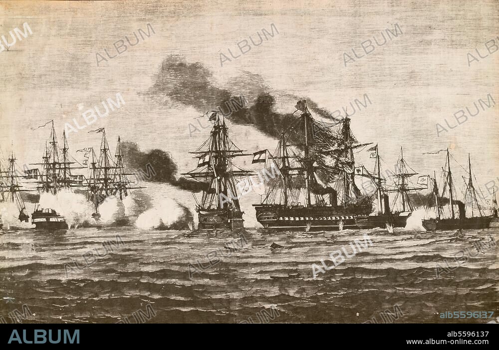 ANONYM. Deutsch-dänischer Krieg 1864. "Das Seegefecht vor Helgoland". (9. Mai 1864; Seegefecht zwischen Österreichern und Dänen). Holzstich, zeitgenössisch.