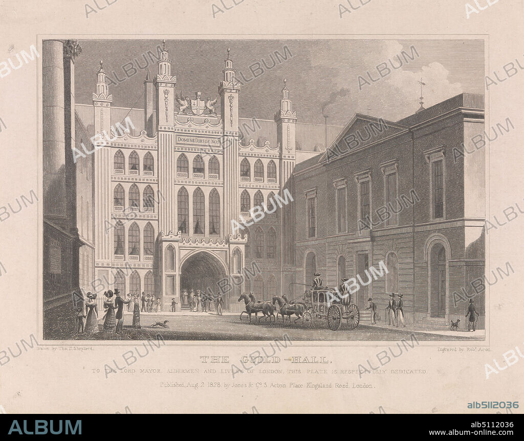 The Guildhall, Robert Acon, active 18281850, after Thomas Hosmer Shepherd, 17921864, British, 1828, Engraving.