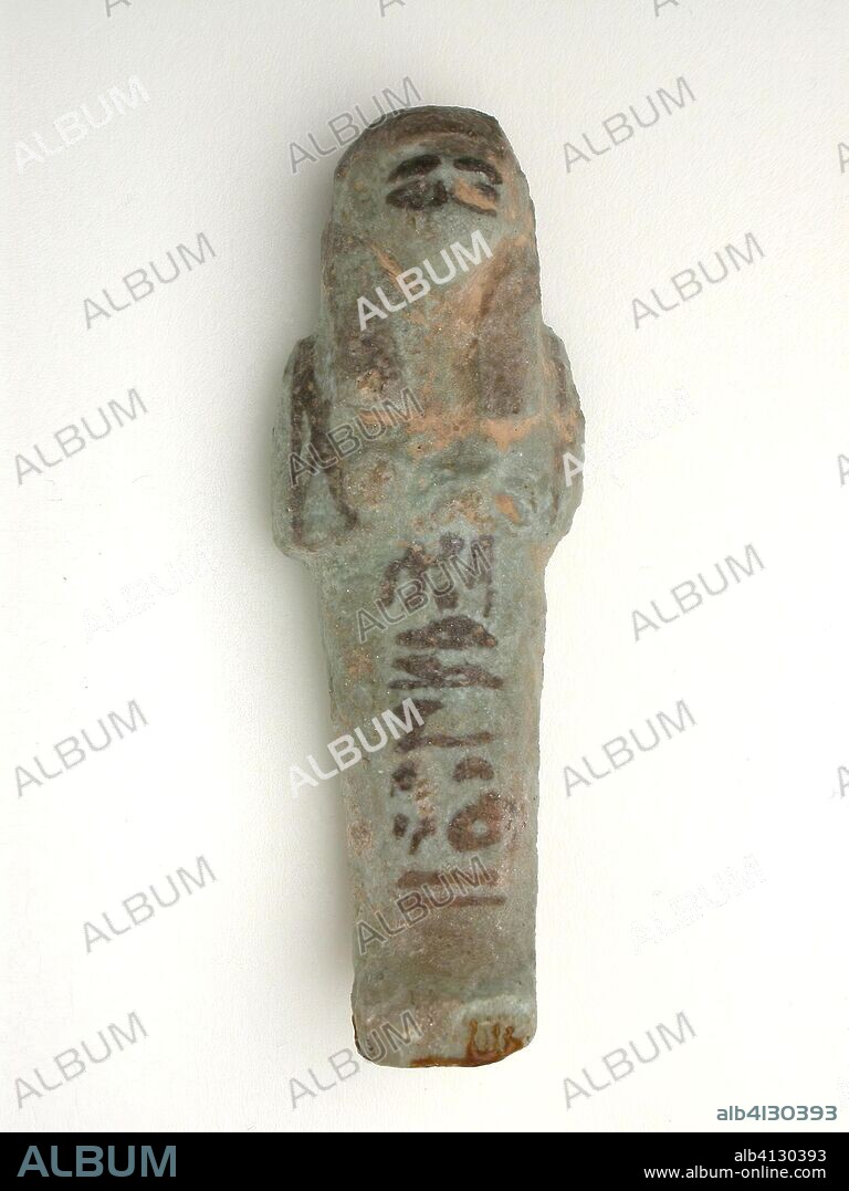 ANCIENT EGYPTIAN. Shabti. Egyptian. Date: 1069 BC-945 BC. Dimensions: 11.5 × 4.0 × 2.6 cm (4 1/2 × 1 5/8 × 1 in.). Faience. Origin: Egypt.