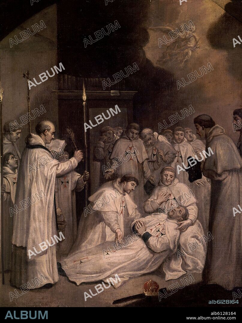 FRANCISCO DE ZURBARAN. LA MUERTE DE UN EMPERADOR AMORTAJADO CON HABITO DE MONJE MERCEDARIO.