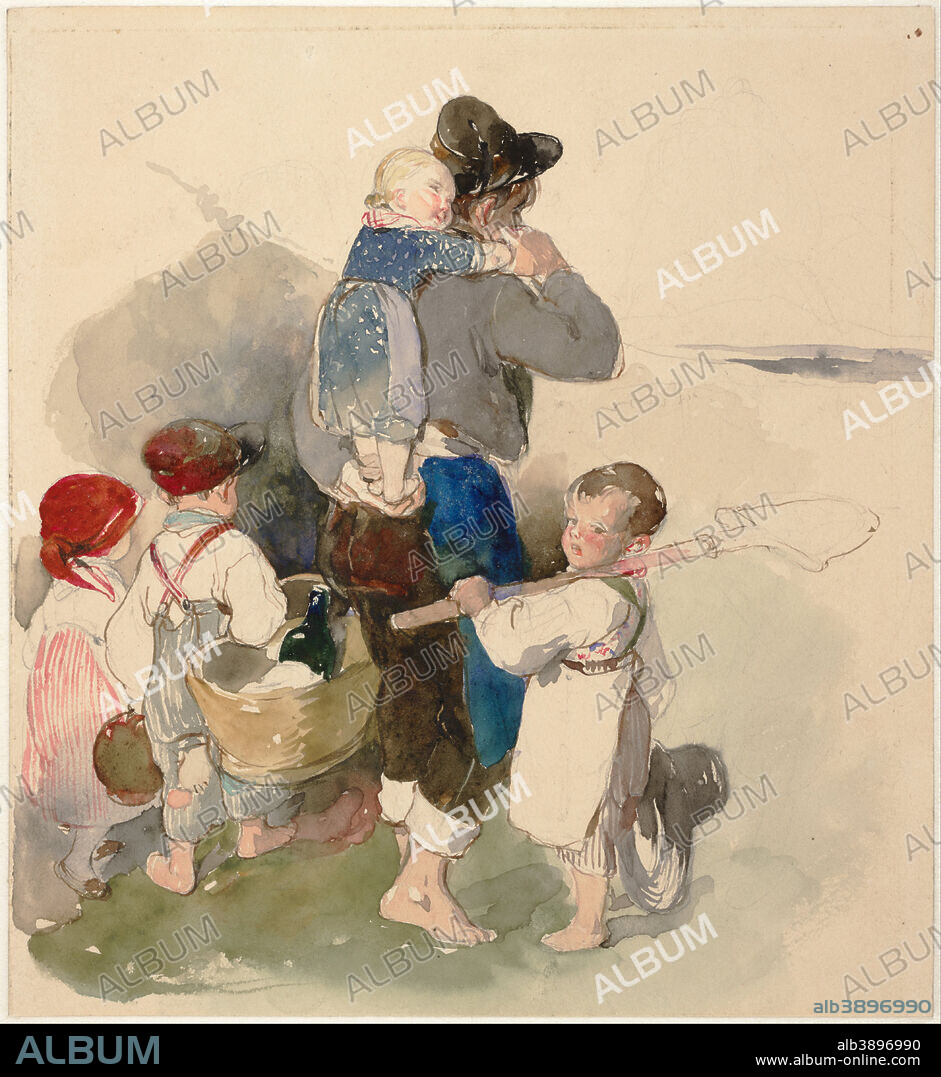 PETER FENDI. Children on Their Way to Work in the Fields, 1840. Date/Period: 1840. Painting. Watercolor and pencil.