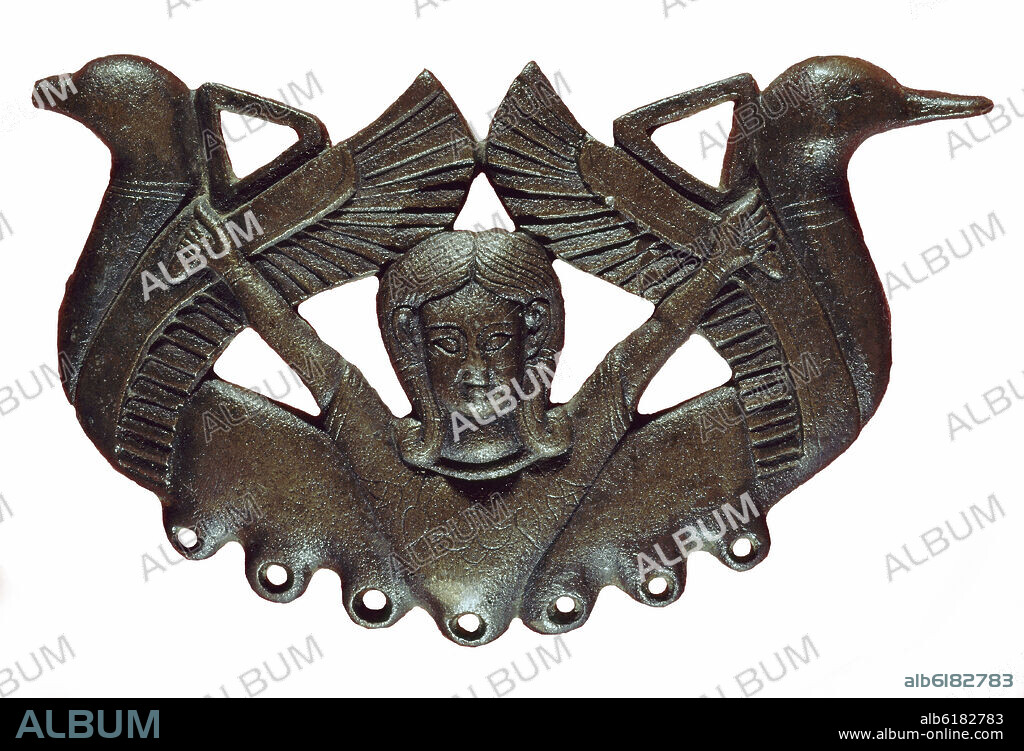 ASA DE SITULA CON DIOSA PROTECTORA - BRONCE DE CARRIAZO - S VII AC - ARTE FENICIO - TURDETANO.