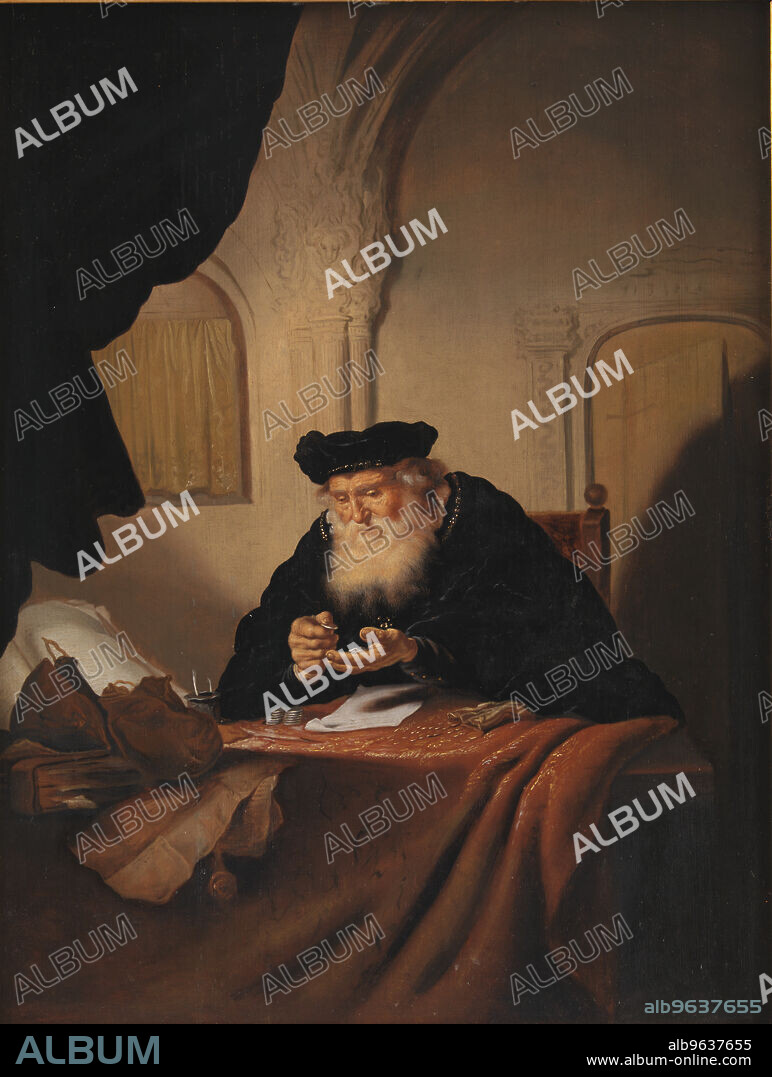 SALOMON KONINCK and ADRIAEN VERDOEL. An Old Man Counting his Money;An Old Miser Counting his Money, 1635.
