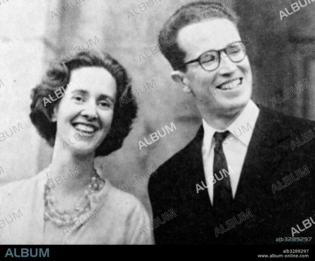 Photograph of Baudouin of Belgium (1930-1993) King of the Belgians, and his fiance, Fabiola Mora y Aragon (1928-2014) Queen of the Belgians. Dated 20th Century.