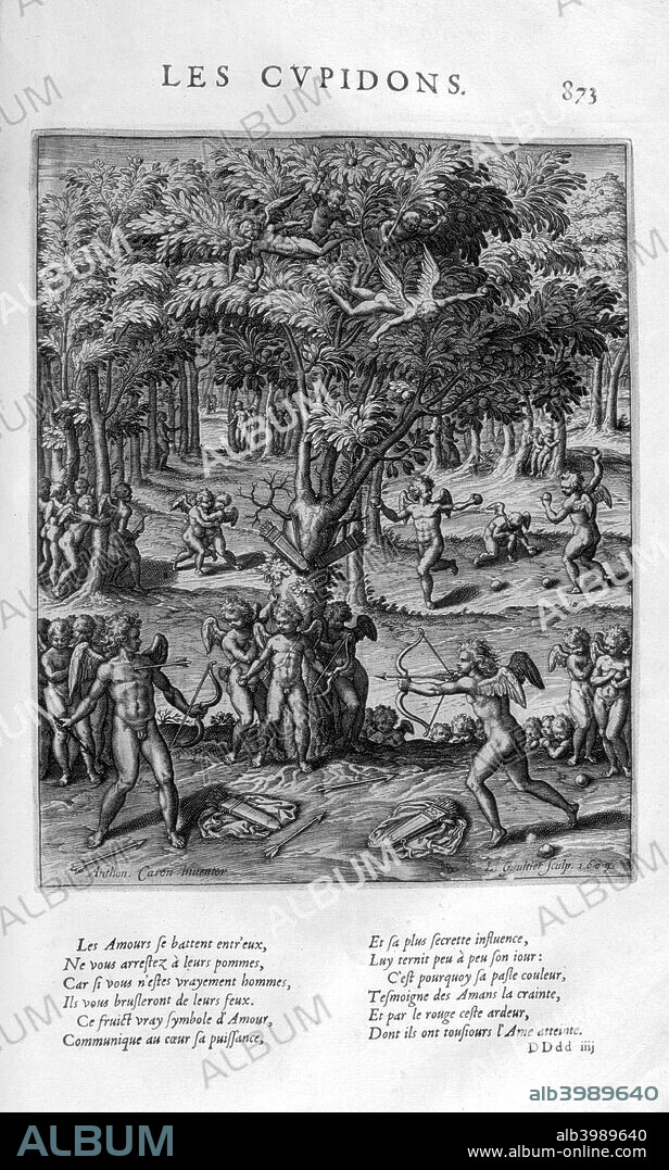 'Cupidons', 1615. In Roman mythology, Cupid (Latin cupido) is the god of erotic love. A plate from Les Images Ou Tableaux De Platte Peinture Des Deux Philostrates Sophistes Grecs, by Blaise de Vigenère, Paris, 1615.