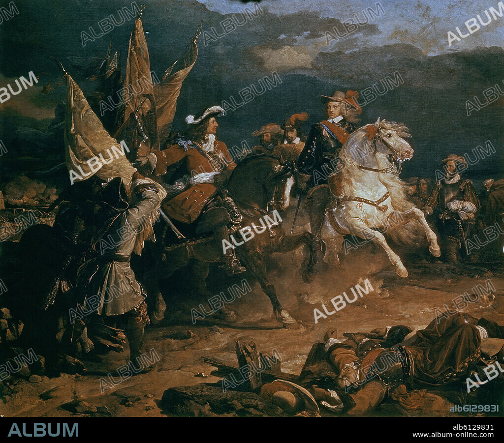 JEAN ALAUX. BATALLA DE VILLAVICIOSA OCURRIDA EL 11 DE DICIEMBRE DE 1710 GANADA POR EL DUQUE DE VENDOME - GUERRA DE SUCESION ESPAÑOLA - SIGLO XIX.