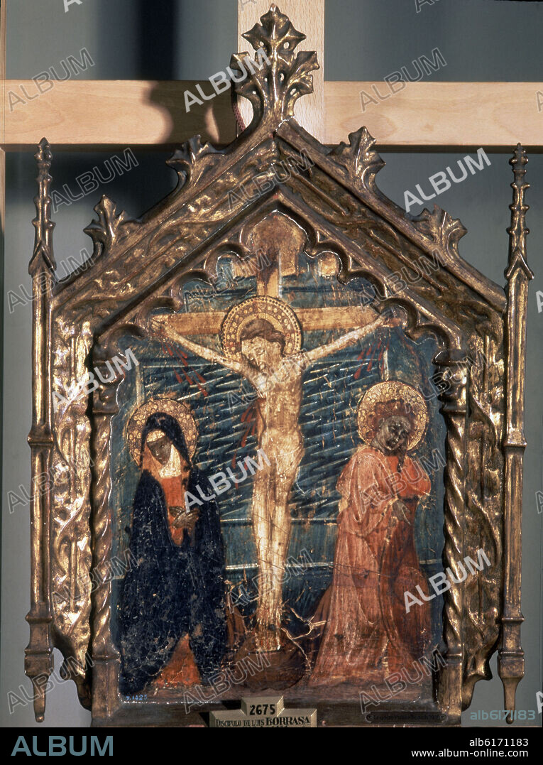 LLUÍS BORRASSÀ (discípulo). LA CRUCIFIXION - SIGLO XIV - TABLA - 48 X 35 cm - NP 2375 - GOTICO CATALAN.