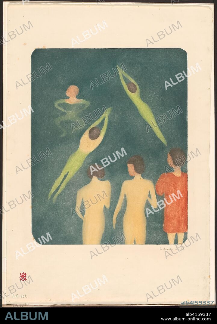 Boys Bathing. Edvard Munch (Norwegian, 1863-1944); probably printed by Porcaboeuf. Date: 1896. Dimensions: 297 x 236 mm (image/plate); 448 x 310 mm (sheet). Color burnished aquatint, inked à la poupée, on buff laid paper. Origin: Norway.