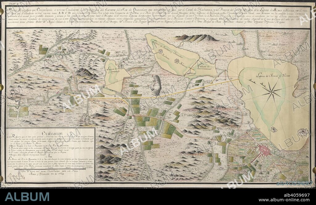 Map of Cuautitlan River, Mexico. Mexico; 1784. [Whole plan] Plan relating to a project for a canal in connection with the River Quautitlan [Cuautitlan River], Central Mexico. 31 January 1784  Originally published/produced in Mexico; 1784. . Source: Add. 17658 C,. Language: Spanish.