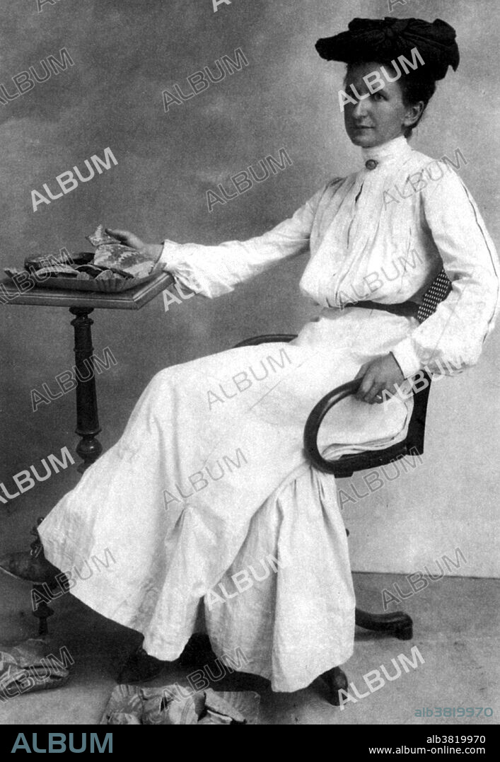 Boyd displays pieces of broken Minoan bowls, jars, and vases in 1902. Harriet Boyd-Hawes (October 11, 1871 - March 31, 1945) was a pioneering American archeologist, nurse and relief worker. In 1896 she started graduate work at the American School of Classical Studies in Athens and also served as a volunteer nurse in Thessaly during the Greco-Turkish War. In 1900 she led an excavation at Kavousi during which she discovered settlements and cemeteries of Late Minoan IIIC, Early Iron Age, and Early Archaic date (1200-600 BC) at the sites of Vronda and Kastro. She accepted a position at Smith College teaching Greek Archeology. Between 1901-04, she returned to Crete where she discovered and excavated the Minoan town at Gournia. In 1902, she described her discovery during a national lecture tour and was the first woman to speak before the Archeological Institute of America. During another trip to Crete, she met Charles Henry Hawes, an English anthropologist and archaeologist whom she married in 1906. She excavated many more Bronze and Iron Age settlements in the Aegean and became a recognized authority on the area. She died in 1945, at the age of 73.