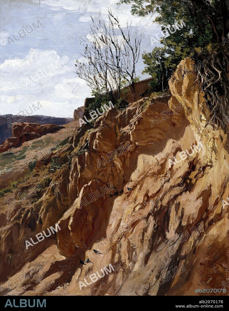 Carlos de Haes / 'Tajo Colorado (Río Piedra de Aragón)', Hacia 1872, Escuela Española, Óleo sobre papel pegado en lienzo, 41 cm x 32 cm, P06536.