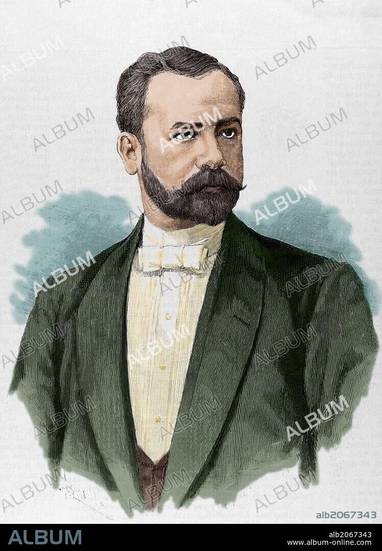 SATURNINO CALLEJA Y FERNANDEZ (1855-1915). Editor y escritor español. Conocido por sus colecciones de cuentos infantiles y autor de libros de texto para la enseñanza primaria. Grabado coloreado. "La Ilustración Española y Americana", Año 1880.