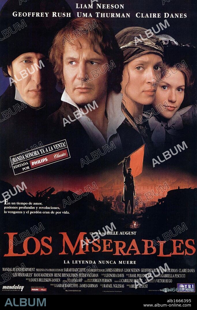 Poster of LES MISERABLES, 1998, directed by BILLE AUGUST. Copyright MANDALAY ENTERTAIMENT.