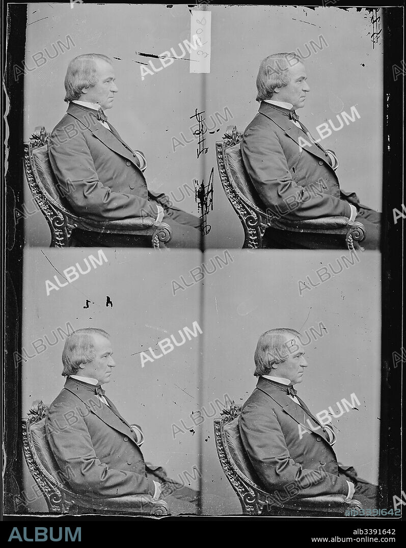 Half length portrait of former United States President Andrew Johnson seated in profile, 1863. Image courtesy National Archives.