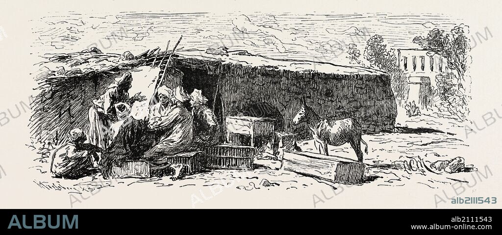 FLOUR-DEALING AT BENI SUET. Egypt, engraving 1879.