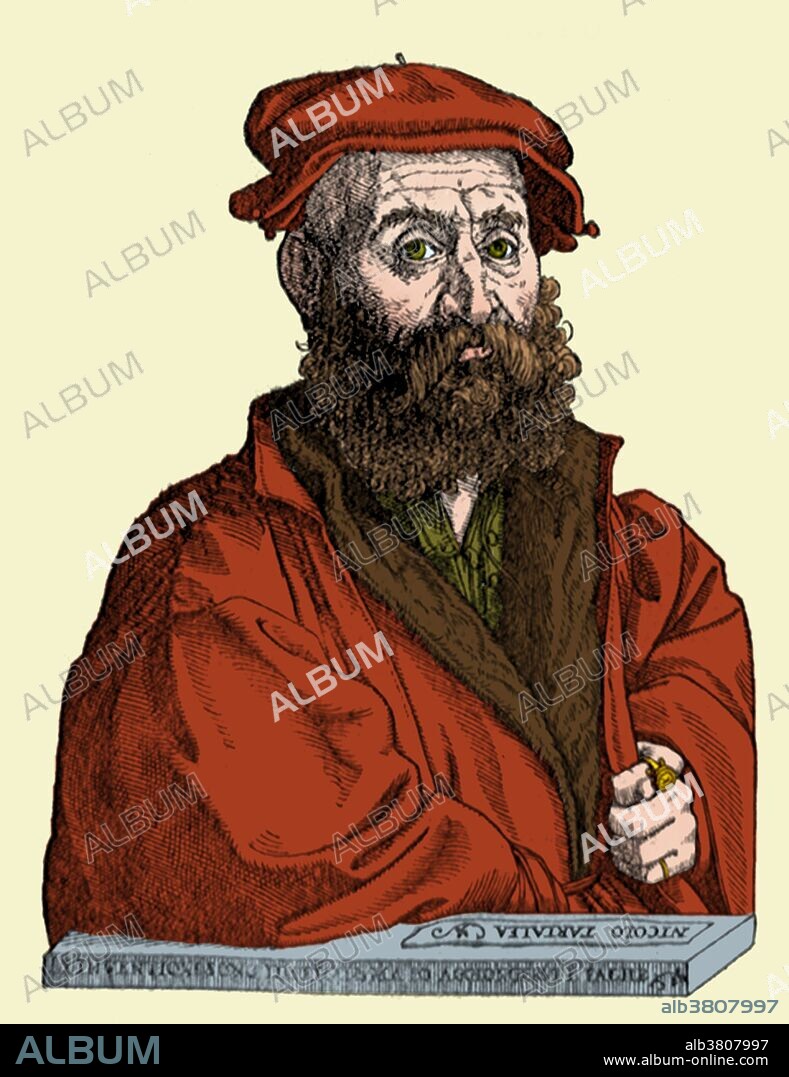 Niccolo Fontana Tartaglia (1499 - December 13, 1557) was an Italian mathematician, engineer, surveyor and translator. He published many books, including the first Italian translations of Archimedes and Euclid, and an acclaimed compilation of mathematics. He was the first to apply mathematics to the investigation of the paths of cannonballs, known as ballistics, in his "Nova Scientia" ("A New Science"); his work was later partially validated and partially superseded by Galileo's studies on falling bodies. He also published a treatise on retrieving sunken ships. This image has been color enhanced.