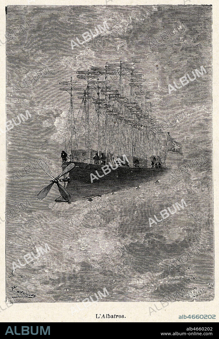 L'Albatros de Robur. Illustration de 1886 par Leon BENETT (1838-1917) pour Robur Le Conquerant par Jules VERNE (1828-1905). Credit : Collection KHARBINE-TAPABOR.
