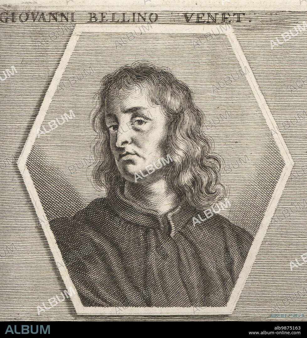 Giovanni Bellini, Italian Renaissance painter from Venice, c.1430-1516. Giovanni Bellino Venet. Copperplate engraving after an illustration by Joachim von Sandrart from his LAcademia Todesca, della Architectura, Scultura & Pittura, oder Teutsche Academie, der Edlen Bau- Bild- und Mahlerey-Kunste, German Academy of Architecture, Sculpture and Painting, Jacob von Sandrart, Nuremberg, 1675.