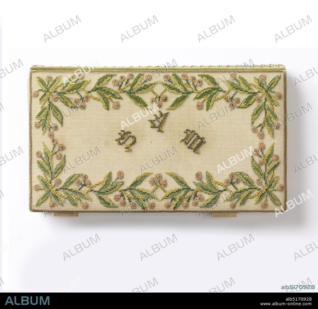 Pocket book, Medium: silk and metal thread embroidery on silk foundation Technique: embroidered, Pocket book with embroidered cover. Cover on one side shows initials 'S.A.M.' within a floral border. On the other, the word 'Souvenir' and four arrows with flowers and ribbons within border working on fine silk canvas. Lining is white satin. Satin covered book of white paper and pencil held in place by four satin straps that are fitted inside the pocket book., France, 19th century, costume & accessories, Pocket book.