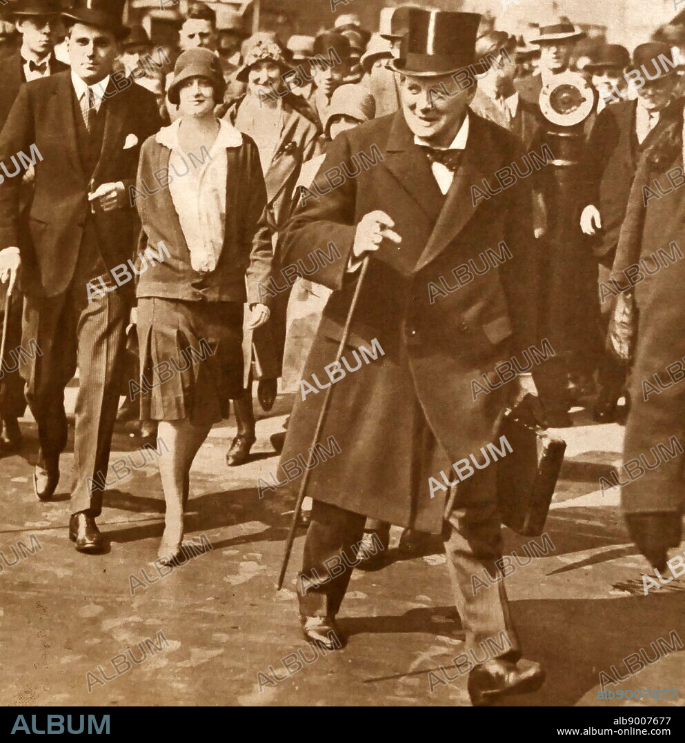 Photograph of Sir Winston Churchill, accompanied by his daughter Diana, on his way to the House of Commons to present his last budget. Sir Winston Leonard Spencer-Churchill (1874-1965) a British politician and Prime Minister of the United Kingdom. Diana Churchill (1913-1994) an English actress. Dated 20th Century.