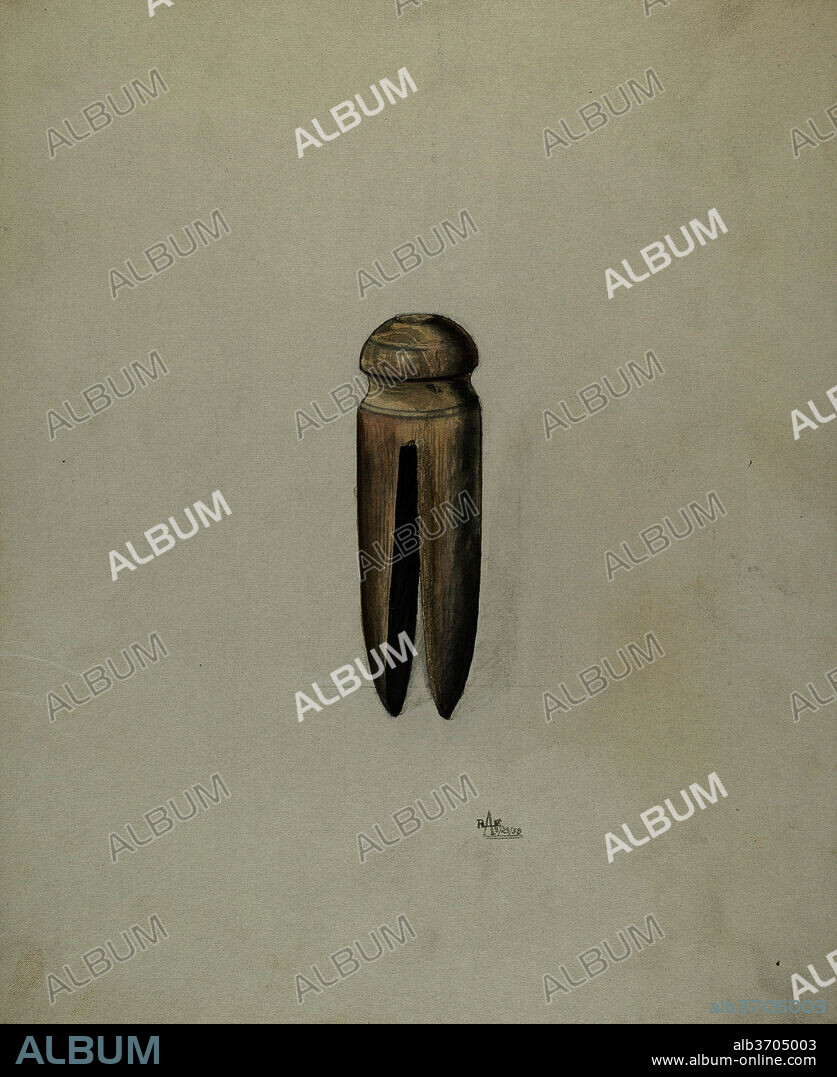 RALPH ATKINSON. Clothes Pin. Dated: c. 1938. Dimensions: overall: 29.7 x 23.7 cm (11 11/16 x 9 5/16 in.)  Original IAD Object: rendering actual size of original object. Medium: watercolor, graphite, and pen and ink on paperboard.