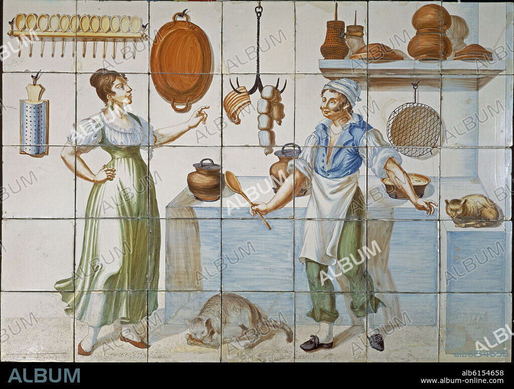 MOSAICO CON ESCENA DE COCINA - SIGLO XVIII/XIX.