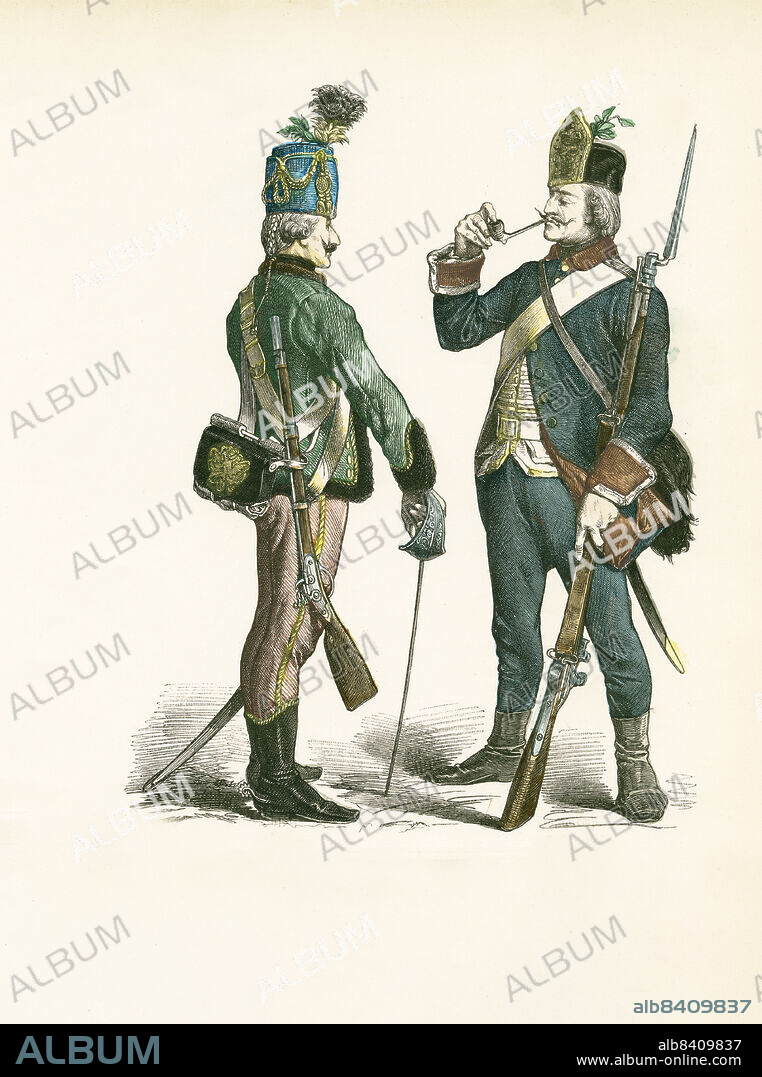 Austrian Hussar, Infantryman, 1760-1775, Illustration, The History of Costume, Braun & Schneider, Munich, Germany, 1861-1880.