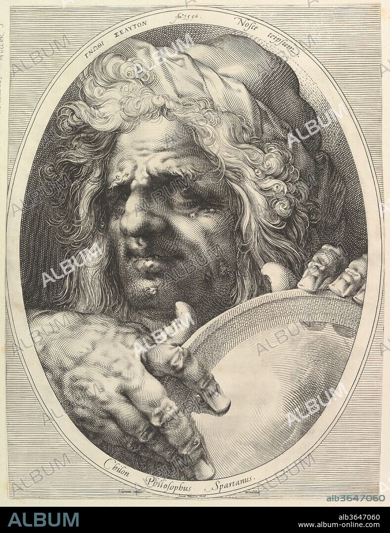 Chilon, Legislator & Philosopher of Sparta. Artist: Jan Muller (Netherlandish, Amsterdam 1571-1628 Amsterdam). Dimensions: 18 7/8 × 14 3/16 in. (47.9 × 36 cm). Publisher: Harmen Jansz. Muller (Netherlandish, Amsterdam ca. 1540-1617 Amsterdam). Date: ca. 1615.