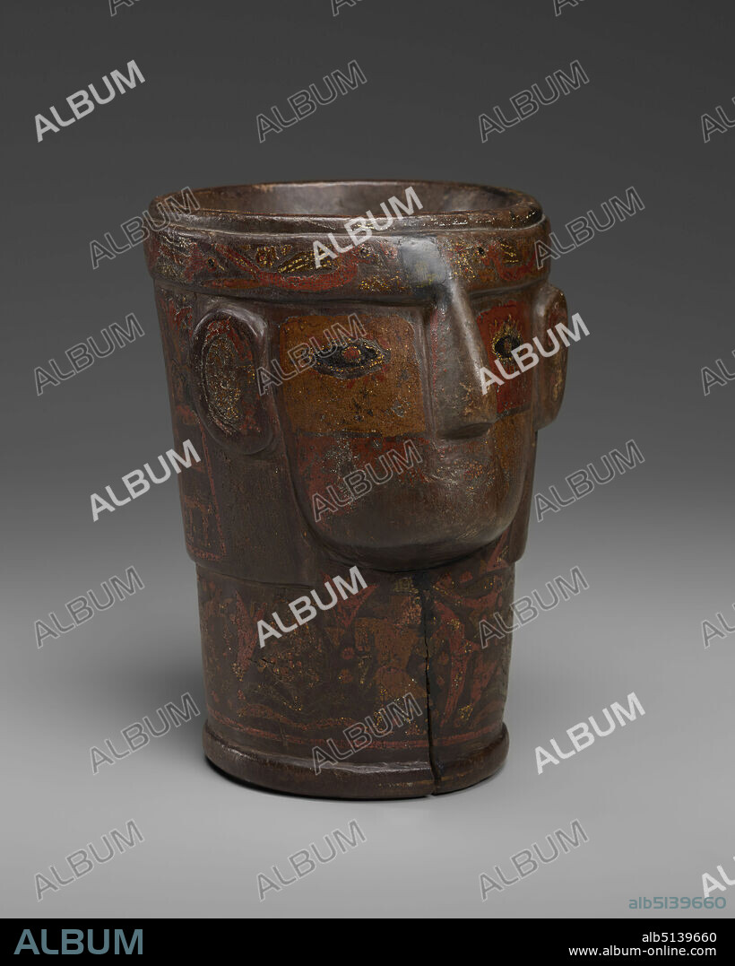 Kero (Ceremonial Drinking Vessel), Wood (chonta) and lacquer, 22.1 × 15.5 cm (8 11/16 × 6 1/8 in.), Made in Central Andes, Peru, Central Andes, Colonial Inca, Colonial Period, Containers - Wood.