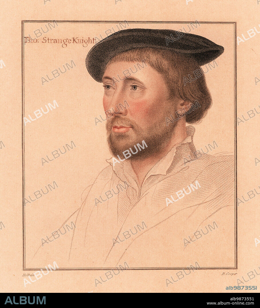 Sir Thomas le Strange of Hunstanton, High Sheriff of Norfolk, 1494-1545. Tho: Strange Knight. Handcoloured copperplate stipple engraving by Robert Cooper after a portrait by Hans Holbein the Younger from Imitations of Original Drawings by Hans Holbein, John Chamberlaine, London, 1812.