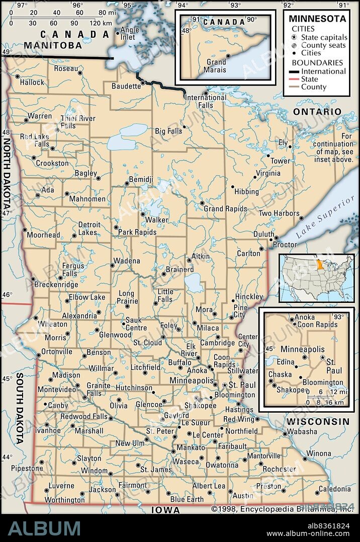 Political map of Minnesota.