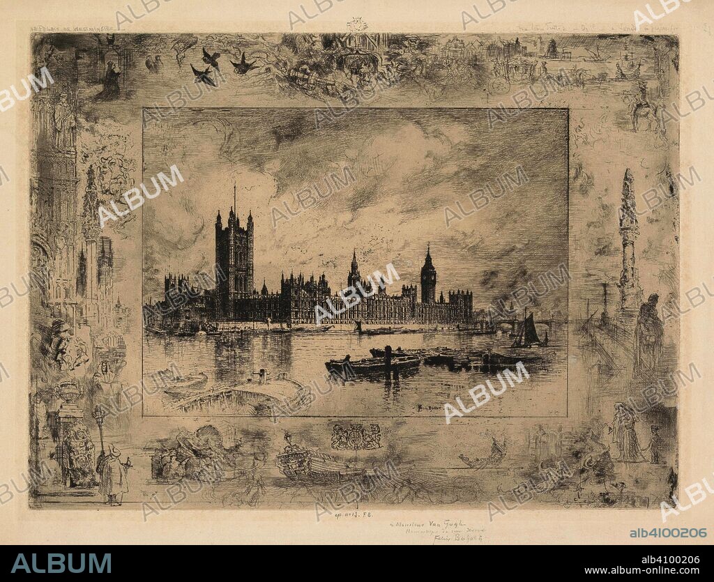 FéLIX HILAIRE BUHOT. Westminster Palace. Dimensions: 39.3 cm x 56.8 cm, 29.5 cm x 40.3 cm, 29.5 cm x 40.3 cm.