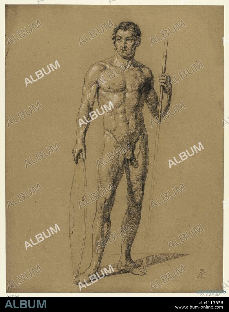 Standing male nude with a shield and spear. Draughtsman: anonymous. Dating: 7-Mar-1842. Measurements: h 607 mm × w 460 mm.