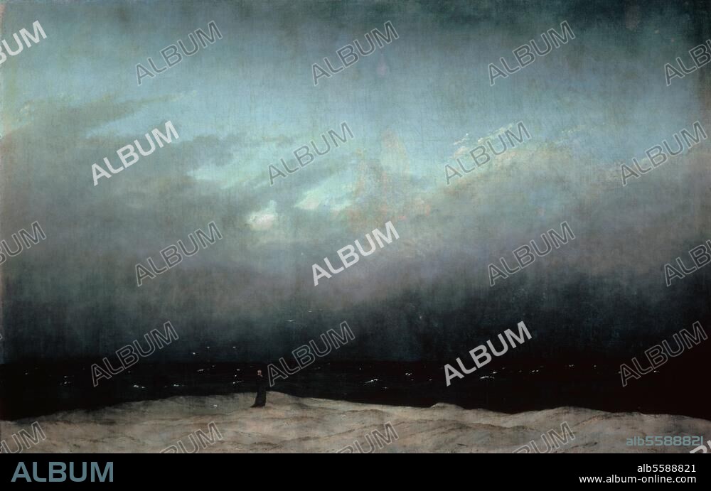 CASPAR DAVID FRIEDRICH. Friedrich, Caspar David 1774-1840. "Der Mönch am Meer" (The Monk by the Sea), c. 1808/10. Oil on canvas, 110 × 171.5cm. (photo before the restoration in 2013/2016). Berlin, SMB, Nationalgalerie.