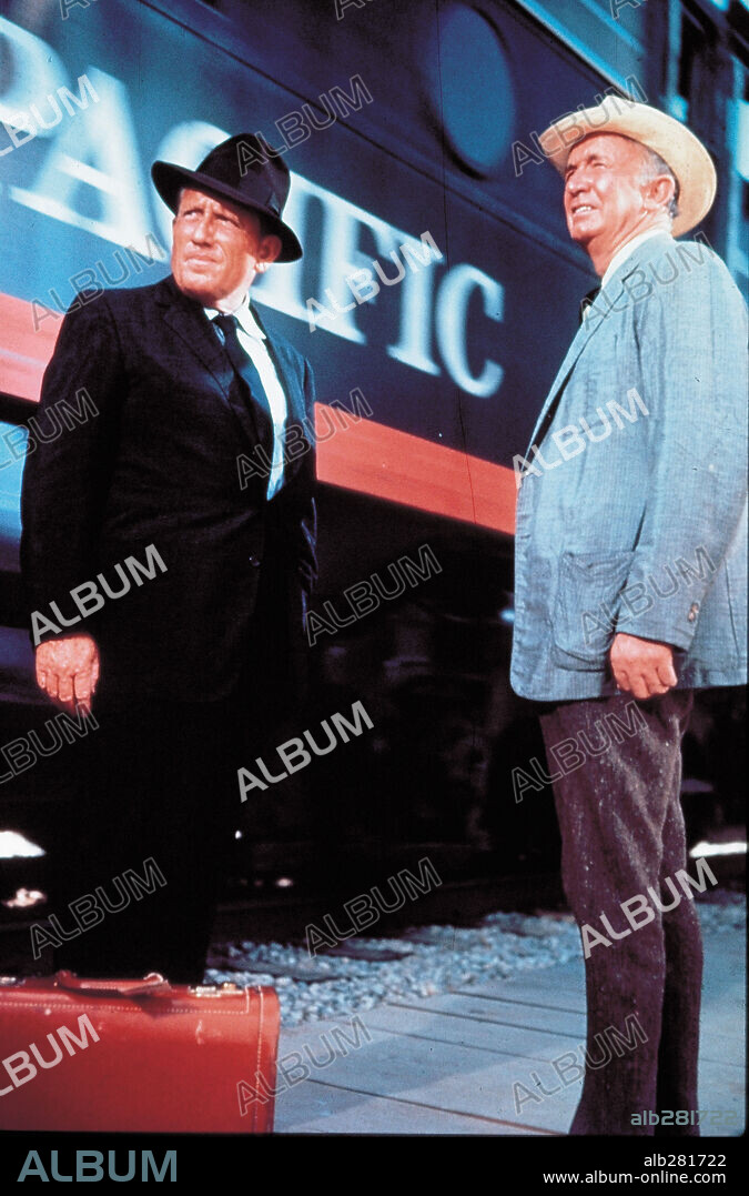 SPENCER TRACY and WALTER BRENNAN in BAD DAY AT BLACK ROCK, 1955, directed by JOHN STURGES. Copyright M.G.M.