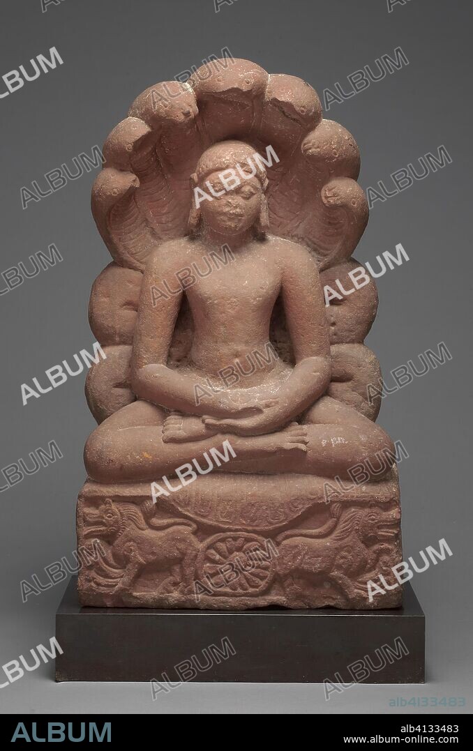 Jaina Tirthankara Parshvanatha with Serpent Hood. India; Uttar Pradesh. Date: 501 AD-600 AD. Dimensions: 74.8 x 44.0 x 21.0 cm (29 1/2 x 17 3/8 x 8 1/4 in.). Red sandstone. Origin: Uttar Pradesh.