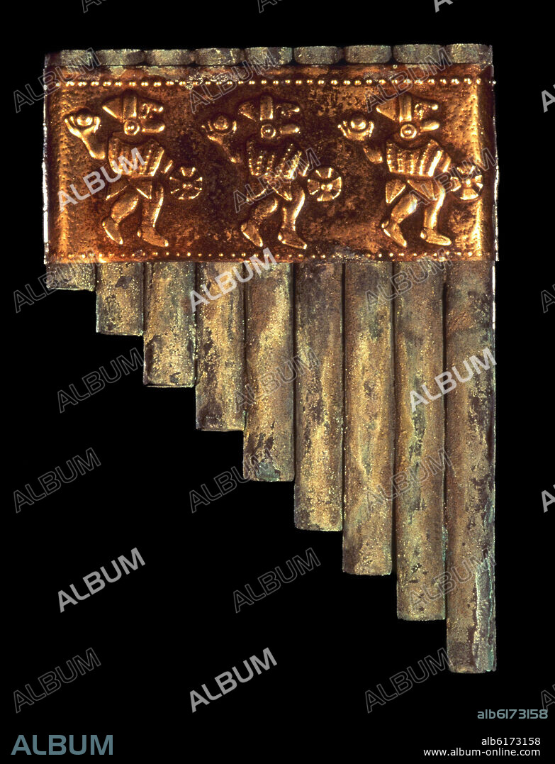 FLAUTA DE PAN INCA DE COBRE Y ORO DEL AÑO 400.