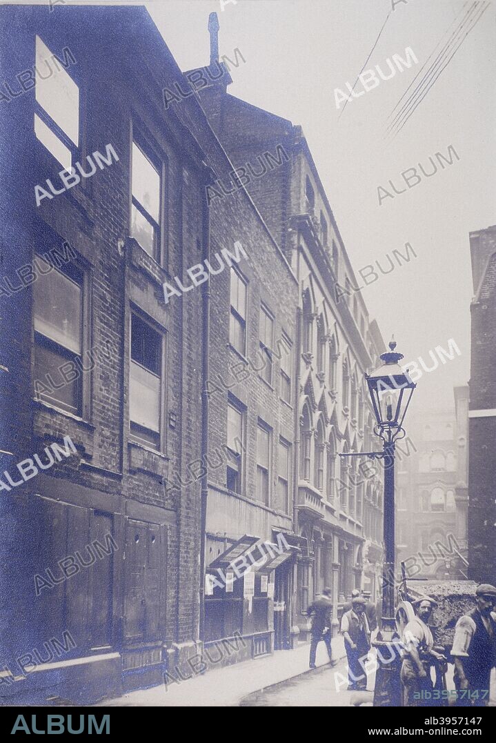View of No 7 Angel Court, London, 1911; with figures.