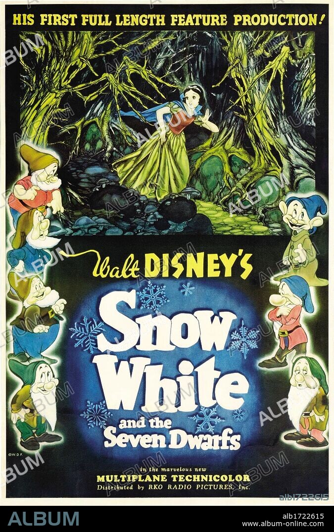 Poster of SNOW WHITE AND THE SEVEN DWARFS, 1937, directed by WALT DISNEY. Copyright WALT DISNEY PRODUCTIONS.