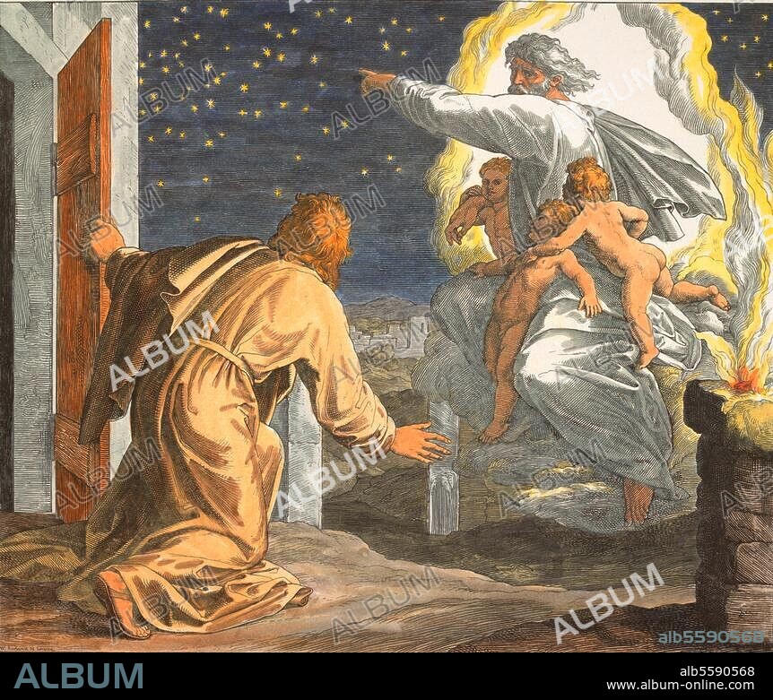 JULIUS SCHNORR VON CAROLSFELD. Schnorr von Carolsfeld, Julius. 1794-1874. "Abraham learns that he will become the father of many peoples.". (Genesis 15,5). From: The Bible in Pictures, Leipzig, (Georg Wigand) 1860, p. 22. Berlin, Sammlung Archiv für Kunst und Geschichte.