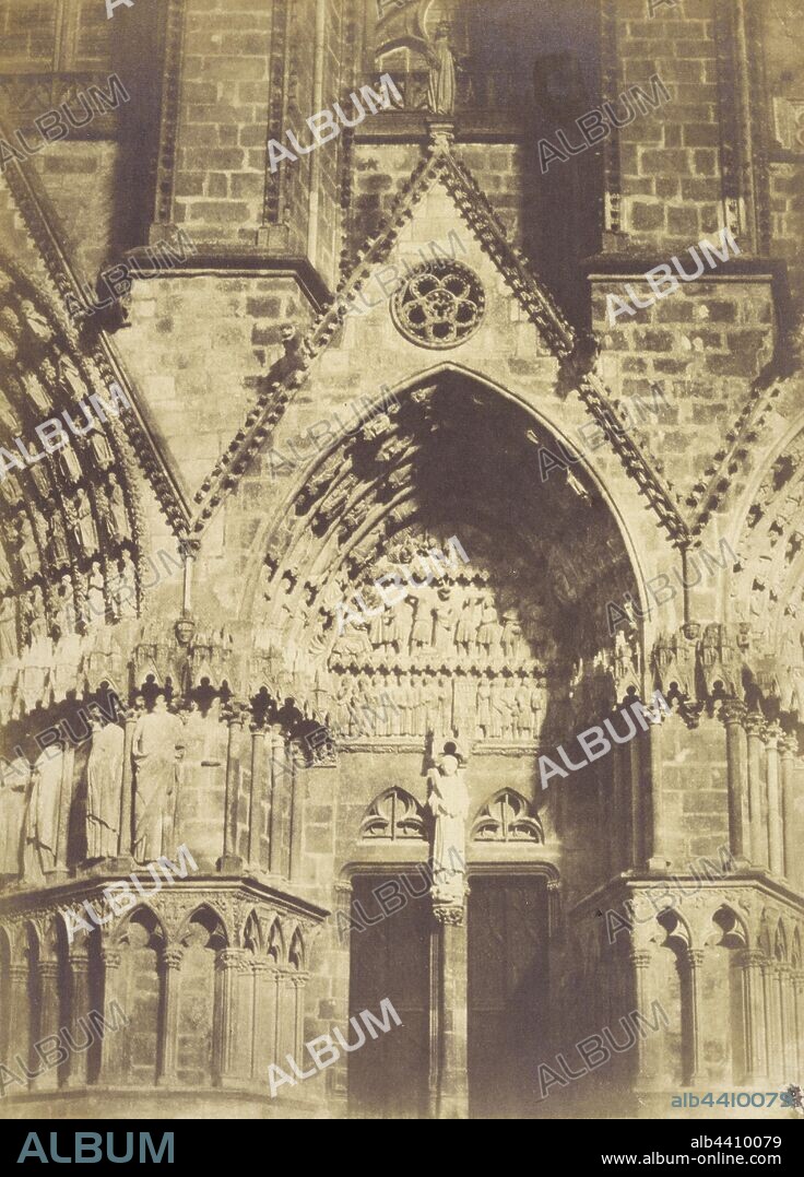 Tympanum of Bourges Cathedral, Pierre-Émile-Joseph Pécarrère (French, 1816 - 1904), 1851, Salted paper print from a waxed paper negative, 22 x 15.9 cm (8 11/16 x 6 1/4 in.).