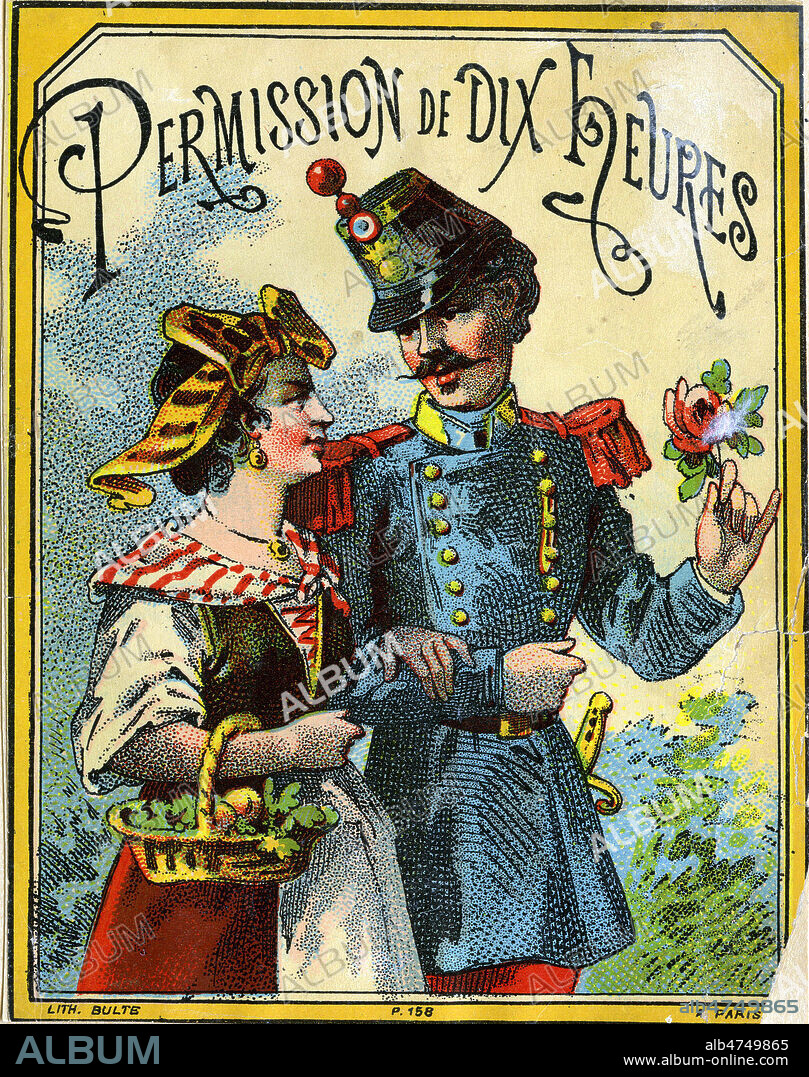 Permission de Dix Heures. Illustration anonyme pour une etiquette de liqueur vers 1890. Credit : Collection IM/KHARBINE-TAPABOR.