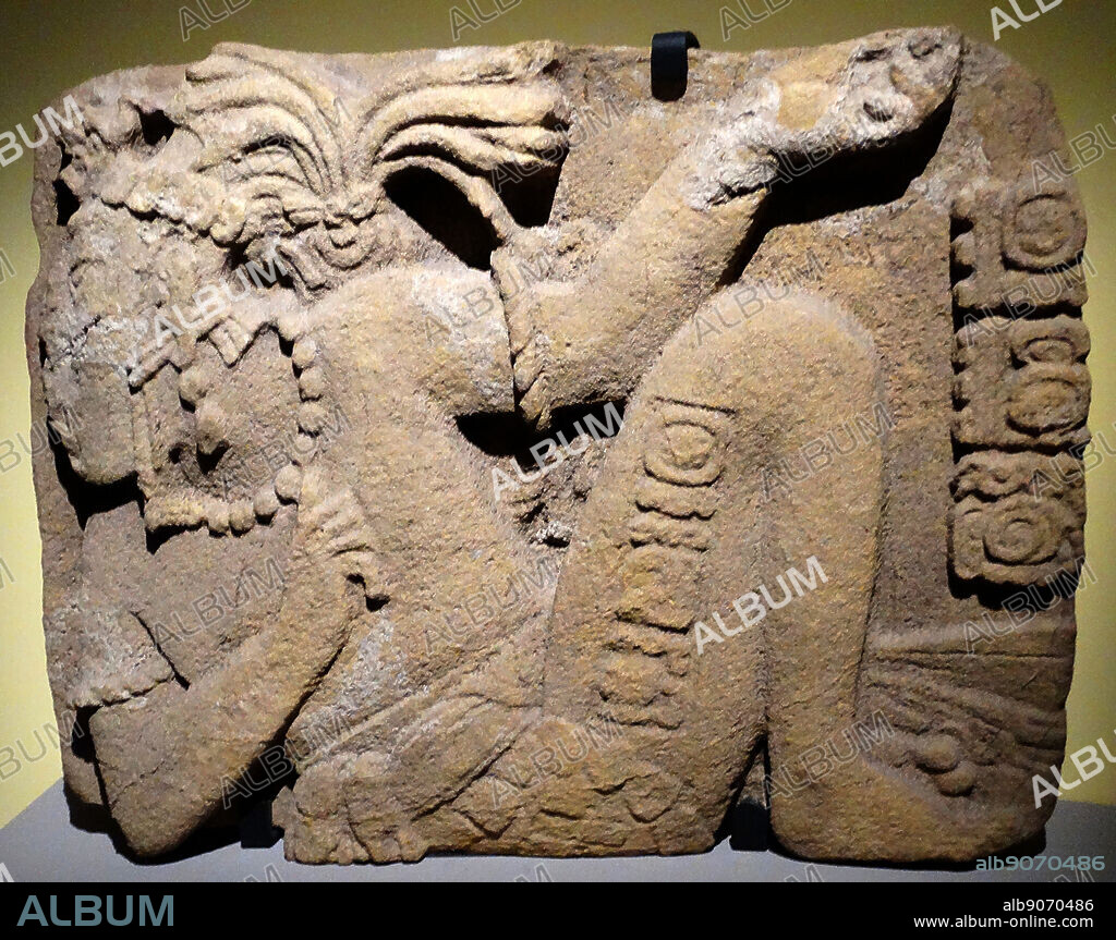 Relief depicting the Mayan King K'inich K'an Joy Chitam as a captive. Found at Tonina, Palenque Mexico 600-900 AD.
