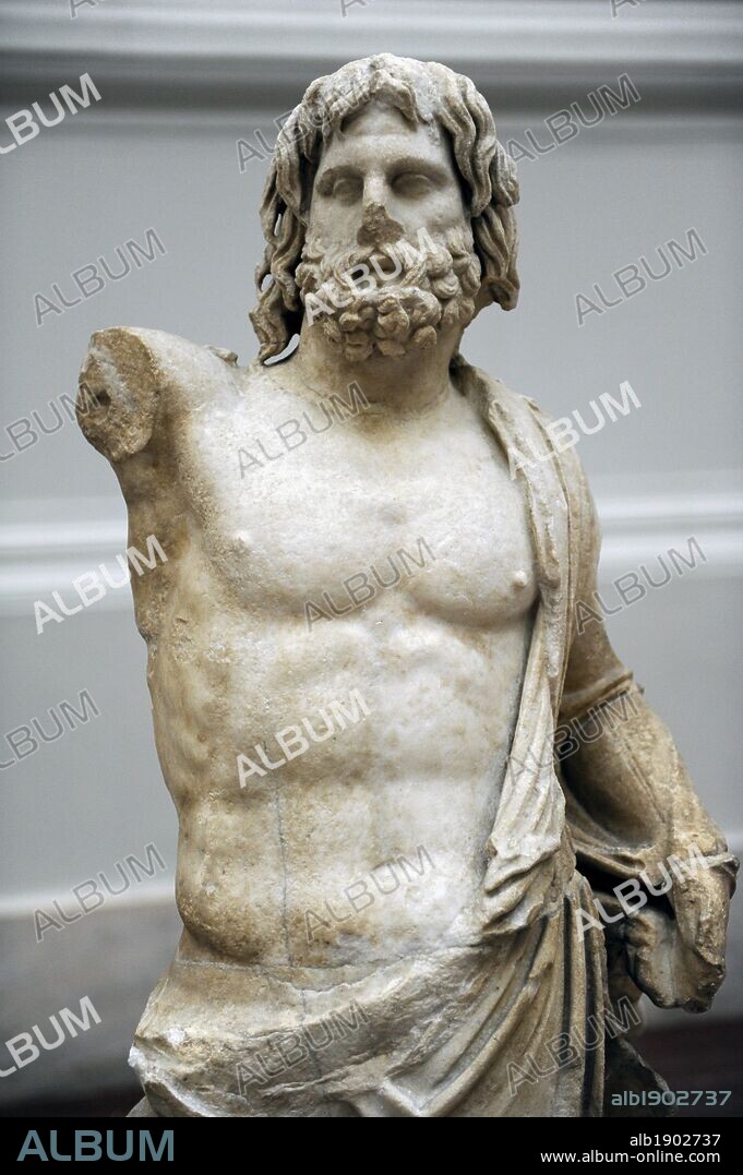 Greek art. Hellenistic period. 160 B.C. Poseidon from the Pergamon Altar terrasse. Marble. Pergamon Museum. Berlin. Germany.