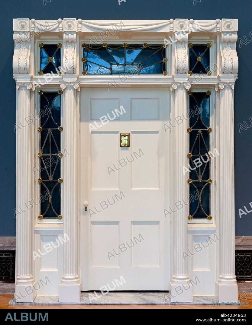 Doorway from the Isaac Gillet House, Painesville, Ohio, 1821. Jonathan Goldsmith (American, 1783-1847), and Lewis Firm (American). Wood, leaded panes, and brass decoration; overall: 290 x 228.5 x 45.8 cm (114 3/16 x 89 15/16 x 18 1/16 in.).