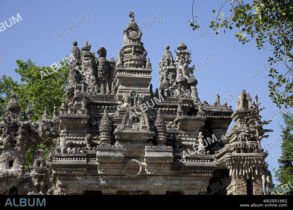 From 1879 to 1912, French postman Ferdinand Cheval built his Ideal Palace. Cheval built the palace with stones he had collected during his daily mail route, combining several styles and using the Bible and Hindu mythology as inspiration. The palace is regarded as an extraordinary example of naïve art architecture. In 1969 it was declared a French cultural landmark.