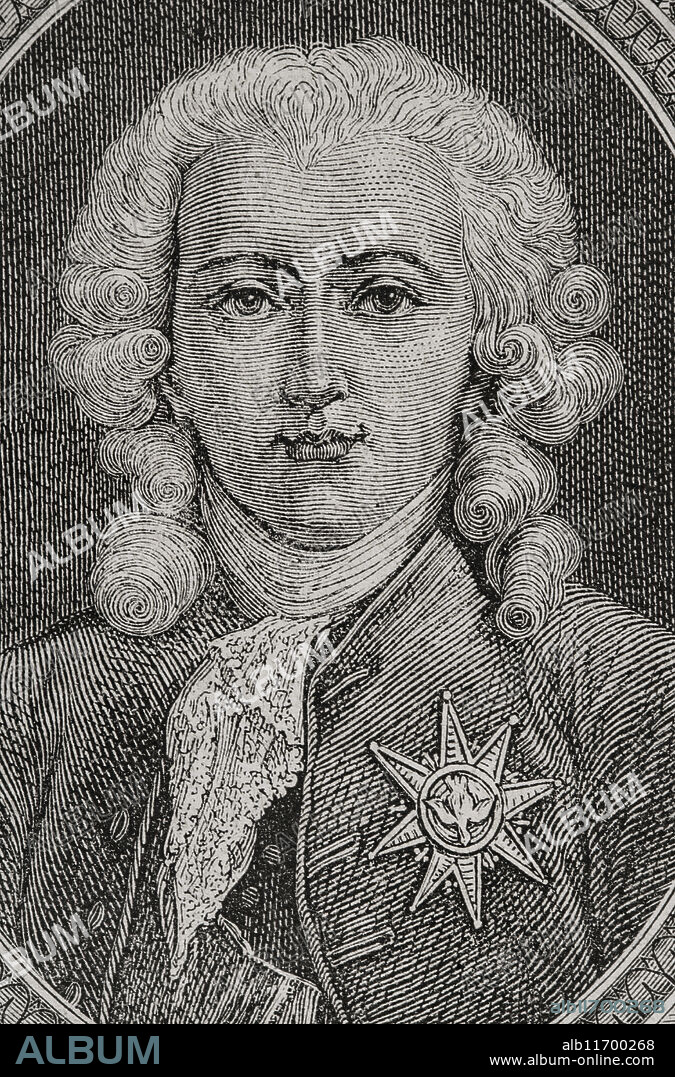 Charles-Alexandre de Calonne (1734-1802). Estadista francés. Controlador General de las Finanzas (1783-1787), durante el reinado de Luis XVI de Francia. Retrato. Grabado por Pannemaker. "Historia de la Revolución Francesa". Tomo I, 1876.