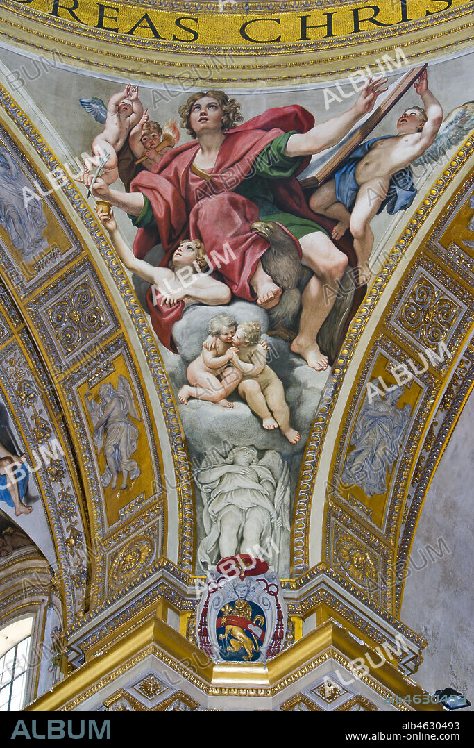 Basilica of St Andrew della Valle, Pendentive of the transept dome: "St John the Evangelist". Fresco by Domenichino (Domenico Zampieri), 1622 - 28.