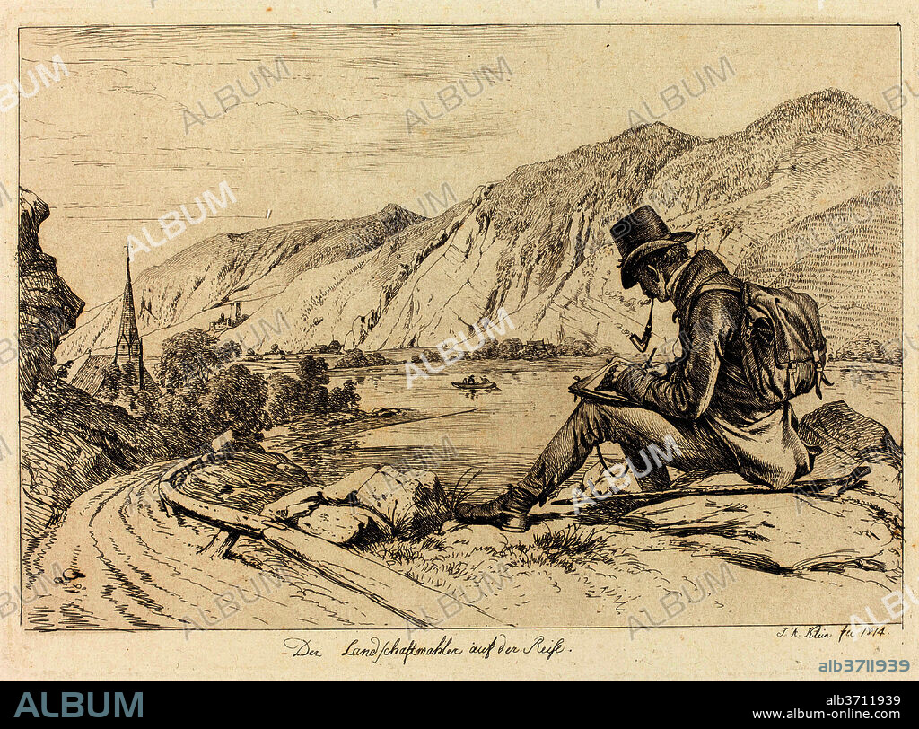 JOHANN ADAM KLEIN. Der Landschaftmaler auf der Reise (The Landscape Painter on Tour). Dated: 1814. Dimensions: plate: 13.8 x 19.2 cm (5 7/16 x 7 9/16 in.)  sheet: 18.7 x 24.6 cm (7 3/8 x 9 11/16 in.). Medium: etching on wove paper.