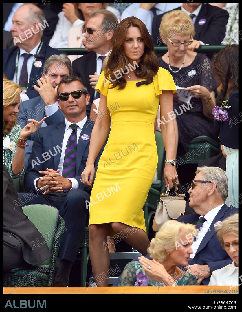 CATHERINE MIDDLETON. July 15, 2018 - London, London, United Kingdom - Wimbledon Tennis Championships-Day Thirteen. The Duke and Duchess of Cambridge joined by the Prime Minister Theresa May and her husband Philip in the Royal Box to watch Men's Final on Centre court on Day Thirteen of the Wimbledon Tennis Championships. 15/07/2018